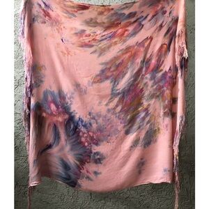 Pink Tie-Dye Scarf with Fringe